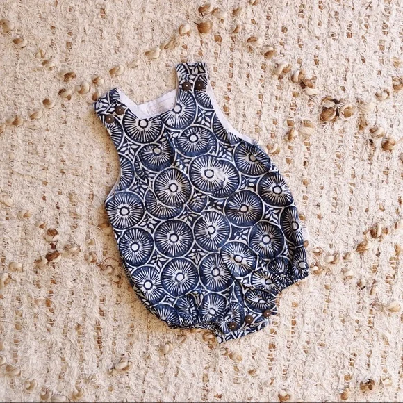 CLOUD COTTON Navy White shibori tie dye print cotton romper size 00 summer baby - Picture 1 of 6